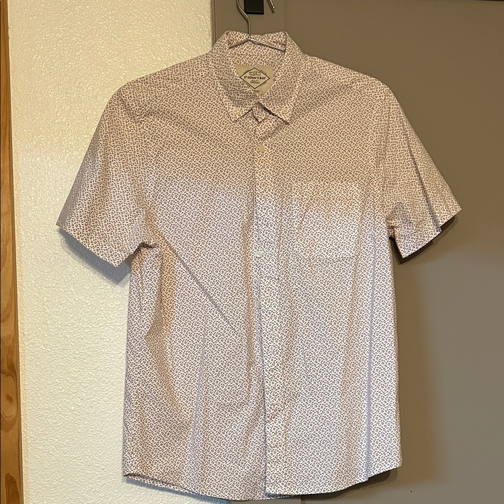 St. John's Bay Men's White and Brown Patterned Shirt